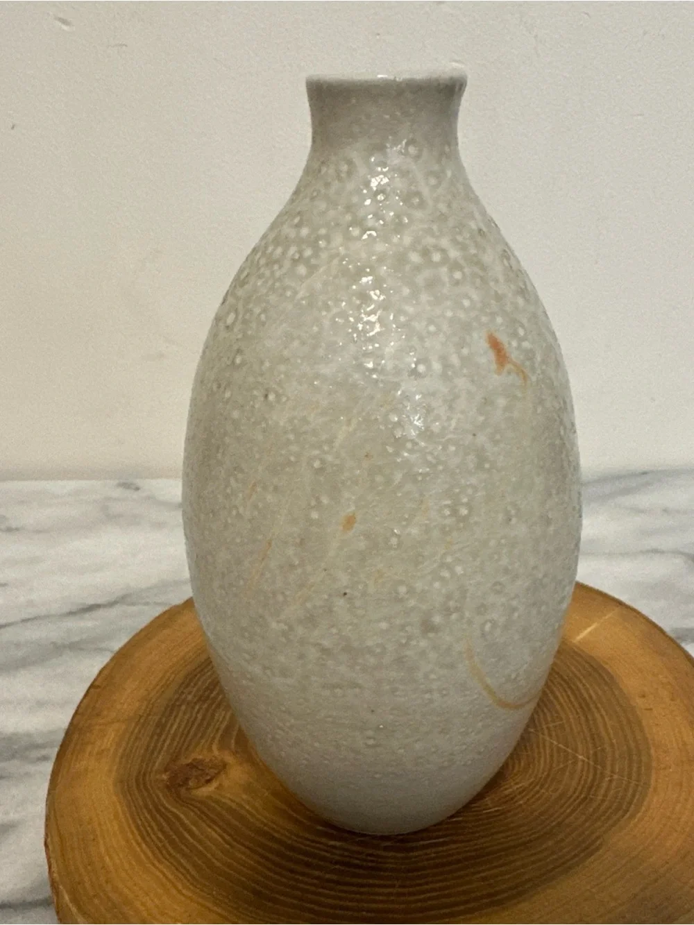 Japanese style hand made signed Textured Ceramic Vase in Cream Rust minimalist